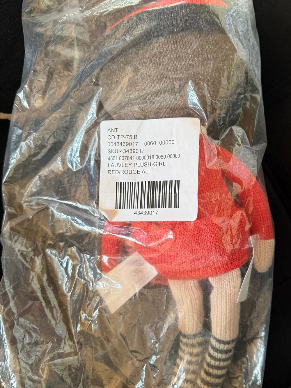 Anthropologie Lauvely Plush Girl Doll Red Holiday NWT